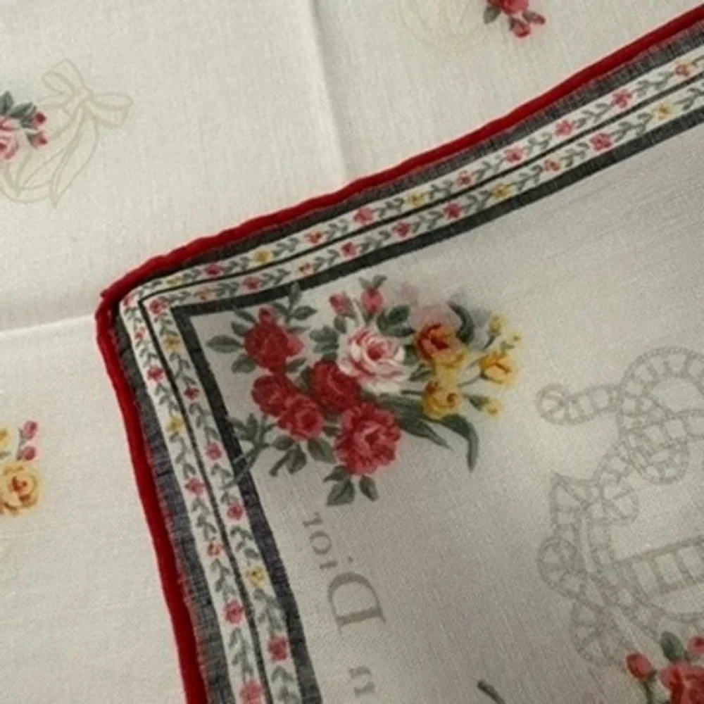 Vtg CHRISTIAN DIOR Scarf Handkerchief Floral Rose White Red 19